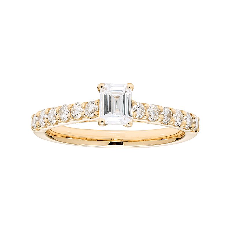 14k Gold 1 Carat T.W. IGL Certified Diamond Emerald Cut Engagement Ring, Wo