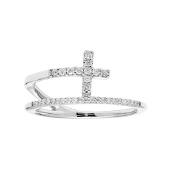 10k Gold 1/6 Carat T.W. Diamond Cross Ring