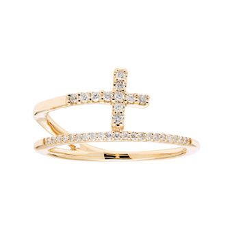 10k Gold 1/6 Carat T.W. Diamond Cross Ring