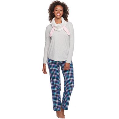Juniors' SO® Pajamas: Bunny Hood, Sleep Top & Flannel Pants PJ Set