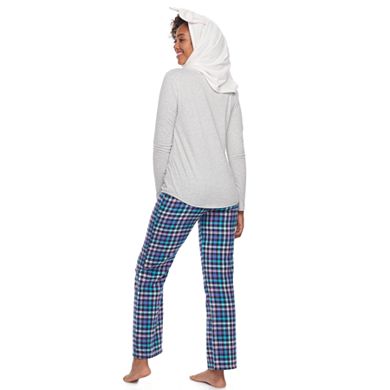 Juniors' SO® Pajamas: Bunny Hood, Sleep Top & Flannel Pants PJ Set