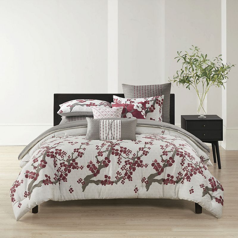 N Natori Cherry Blossom Cotton Comforter Set, Multi, Queen