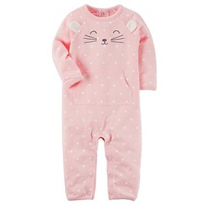 Baby Girl Carter's Embroidered Face Polka-Dot Coverall
