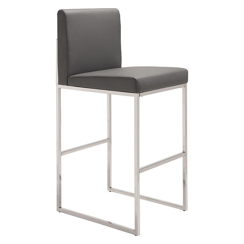 Zuo Modern Genoa Upholstered Faux-Leather Bar Stool, Grey