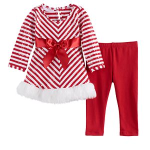 Baby Girl Bonnie Jean Striped Santa Dress & Leggings Set