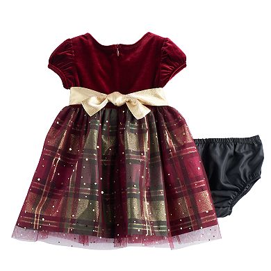 Baby Girl Bonnie Jean Velvet & Plaid Sparkle Dress