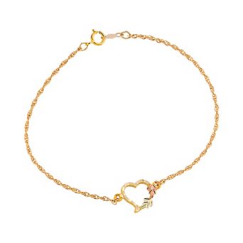 Black Hills Gold Tri Tone Leaf Heart Bracelet