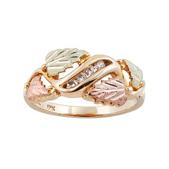 Black Hills Gold Tri Tone Diamond Accent Leaf Ring