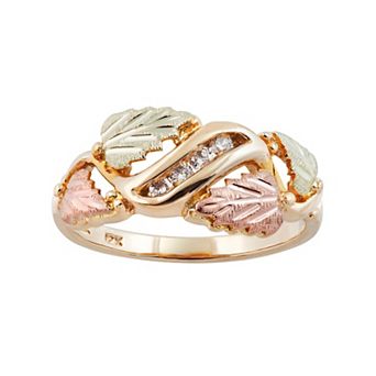 Black Hills Gold Tri Tone Diamond Accent Leaf Ring