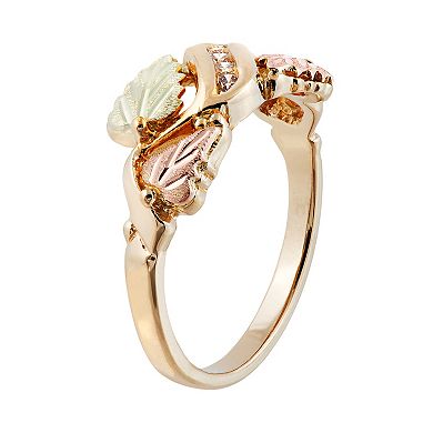 Black Hills Gold Tri Tone Diamond Accent Leaf Ring