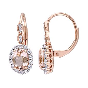 Stella Grace 14k Rose Gold Morganite, White Topaz & Diamond Accent Halo Drop Earrings
