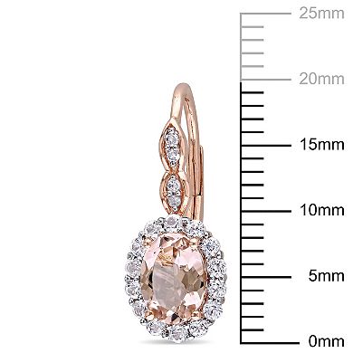 Stella Grace 14k Rose Gold Morganite, White Topaz & Diamond Accent Halo Drop Earrings