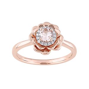 10k Rose Gold Morganite & 1/10 Carat T.W. Diamond Flower Ring