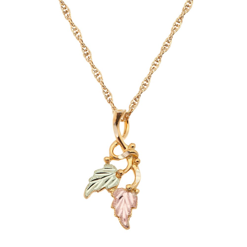 Black Hills Gold Tri Tone Leaf Pendant Necklace