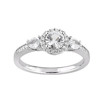 Stella Grace 14k White Gold White Sapphire & 1/8 Carat T.W. Diamond Halo Ring