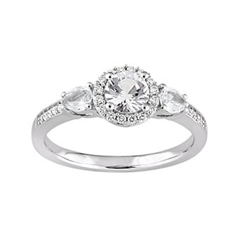 Stella Grace 14k White Gold White Sapphire & 1/8 Carat T.W. Diamond Halo Ring