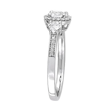 Stella Grace 14k White Gold White Sapphire & 1/8 Carat T.W. Diamond Halo Ring