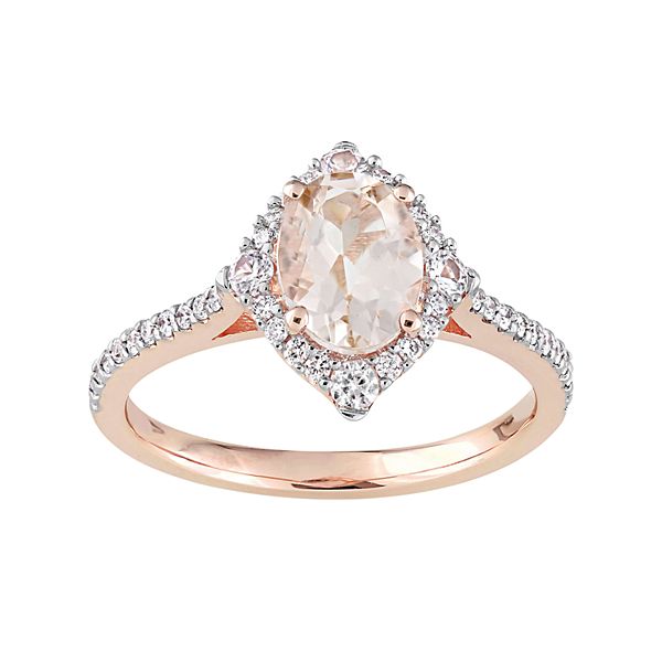 Stella Grace 10k Rose Gold Morganite, White Sapphire & 1/4 Carat T.W.  Diamond Ring