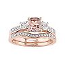 Stella Grace 10k Rose Gold Morganite, Lab-Created White Sapphire & 1/8 Carat T.W. Diamond Engagement Ring Set