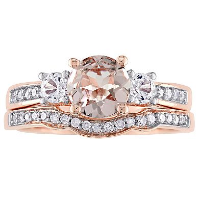 Stella Grace 10k Rose Gold Morganite, Lab-Created White Sapphire & 1/8 Carat T.W. Diamond Engagement Ring Set