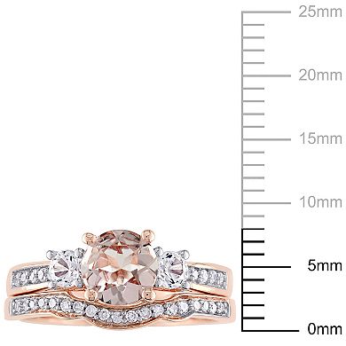 Stella Grace 10k Rose Gold Morganite, Lab-Created White Sapphire & 1/8 Carat T.W. Diamond Engagement Ring Set