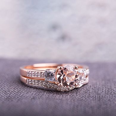 Stella Grace 10k Rose Gold Morganite, Lab-Created White Sapphire & 1/8 Carat T.W. Diamond Engagement Ring Set