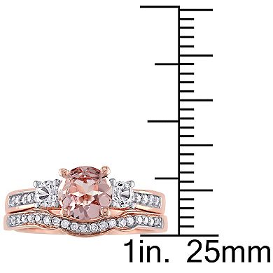 Stella Grace 10k Rose Gold Morganite, Lab-Created White Sapphire & 1/8 Carat T.W. Diamond Engagement Ring Set