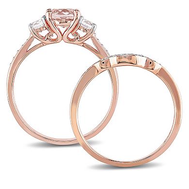 Stella Grace 10k Rose Gold Morganite, Lab-Created White Sapphire & 1/8 Carat T.W. Diamond Engagement Ring Set