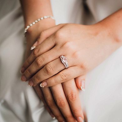 Stella Grace 10k Rose Gold Morganite, Lab-Created White Sapphire & 1/8 Carat T.W. Diamond Engagement Ring Set