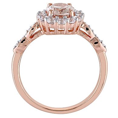 Stella Grace 14k Rose Gold Morganite, White Topaz & Diamond Accent Oval Halo Ring