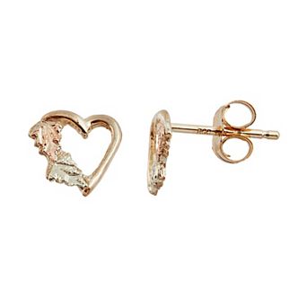 Black Hills Gold Tri Tone Leaf Heart Stud Earrings