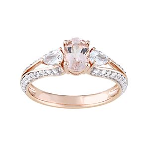 10k Rose Gold Morganite & White Topaz 3-Stone Ring