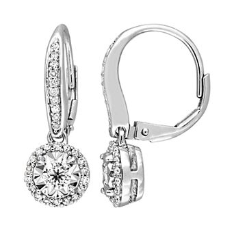 Stella Grace Sterling Silver 1/2 Carat T.W. Diamond Halo Drop Earrings
