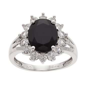 Gemminded Sterling Silver Onyx & Lab-Created White Sapphire Split Shank Ring