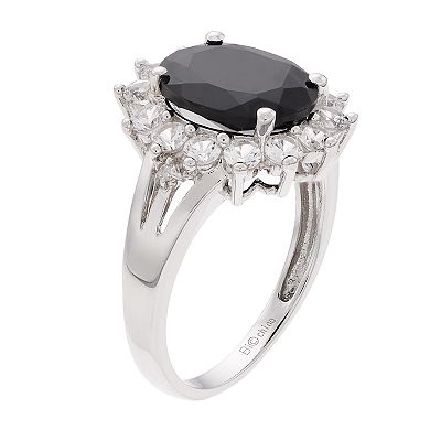 Gemminded Sterling Silver Onyx & Lab-Created White Sapphire Split Shank Ring