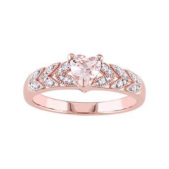 Stella Grace Rose Gold Tone Sterling Silver Morganite & Diamond Accent Heart Leaf Ring