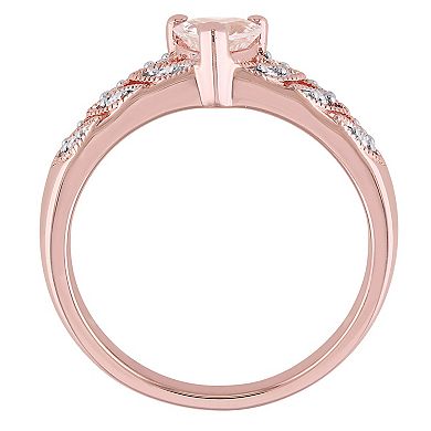 Stella Grace Rose Gold Tone Sterling Silver Morganite & Diamond Accent Heart Leaf Ring