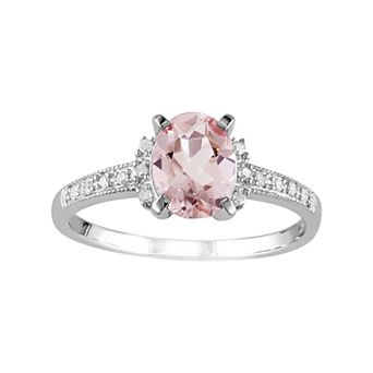 Stella Grace Sterling Silver Morganite & Diamond Accent Oval Ring