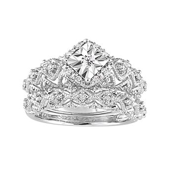 Stella Grace Sterling Silver 1/5 Carat T.W. Diamond Geometric Halo Ring Set