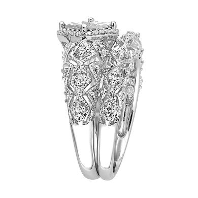 Stella Grace Sterling Silver 1/5 Carat T.W. Diamond Geometric Halo Ring Set