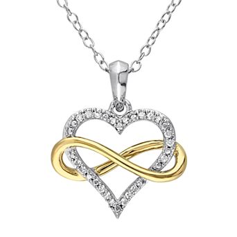 Stella Grace Two Tone Sterling Silver 1/10 Carat T.W. Diamond Infinity & Heart Pendant