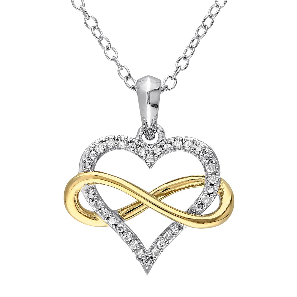 Infinity Diamond 10K Yellow Gold Diamond Infinity Love Necklace Pendant 1/10 Ctw.