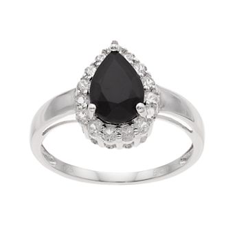 Gemminded Sterling Silver Onyx & White Topaz Teardrop Ring