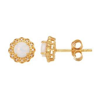 Gemminded 18k Gold Over Silver Lab-Created Opal Flower Stud Earrings
