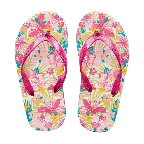 Girls 4-16 Tropical Flower Flip Flops