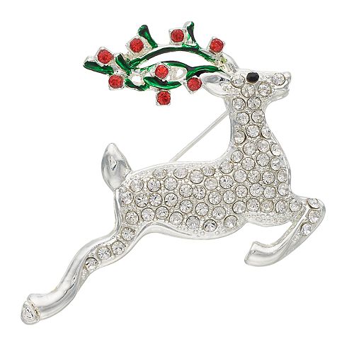 Silver Tone Holiday Reindeer Pin