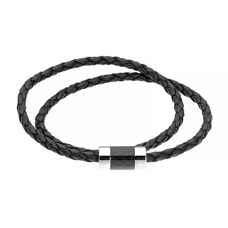 LYNX Mens Leather and Carbon Fiber Bracelet, Black