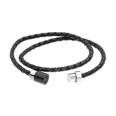 LYNX Men's Leather and Carbon Fiber Bracelet