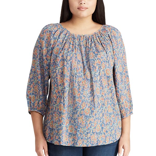 Plus Size Chaps Shirred Floral Top