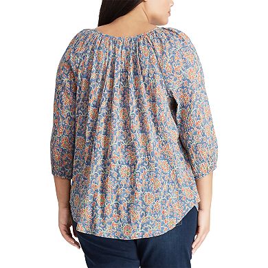 Plus Size Chaps Shirred Floral Top